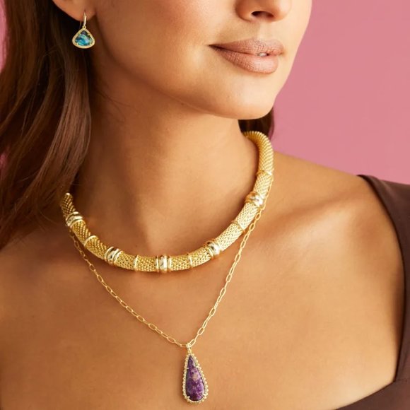 Kendra Scott Gold Payton Long in Bronze Veined Purple Turquoise, NWT - Picture 6 of 7